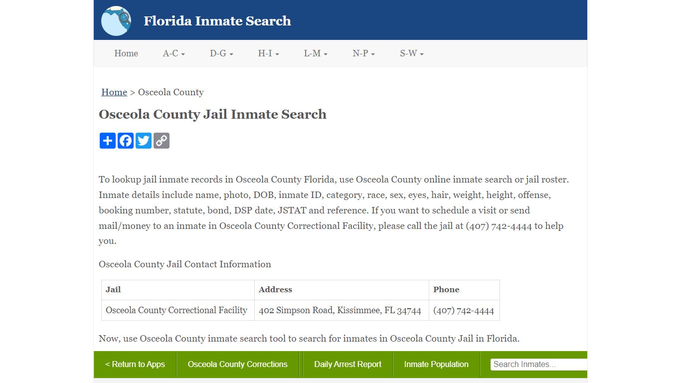 Osceola County Jail Inmate Search