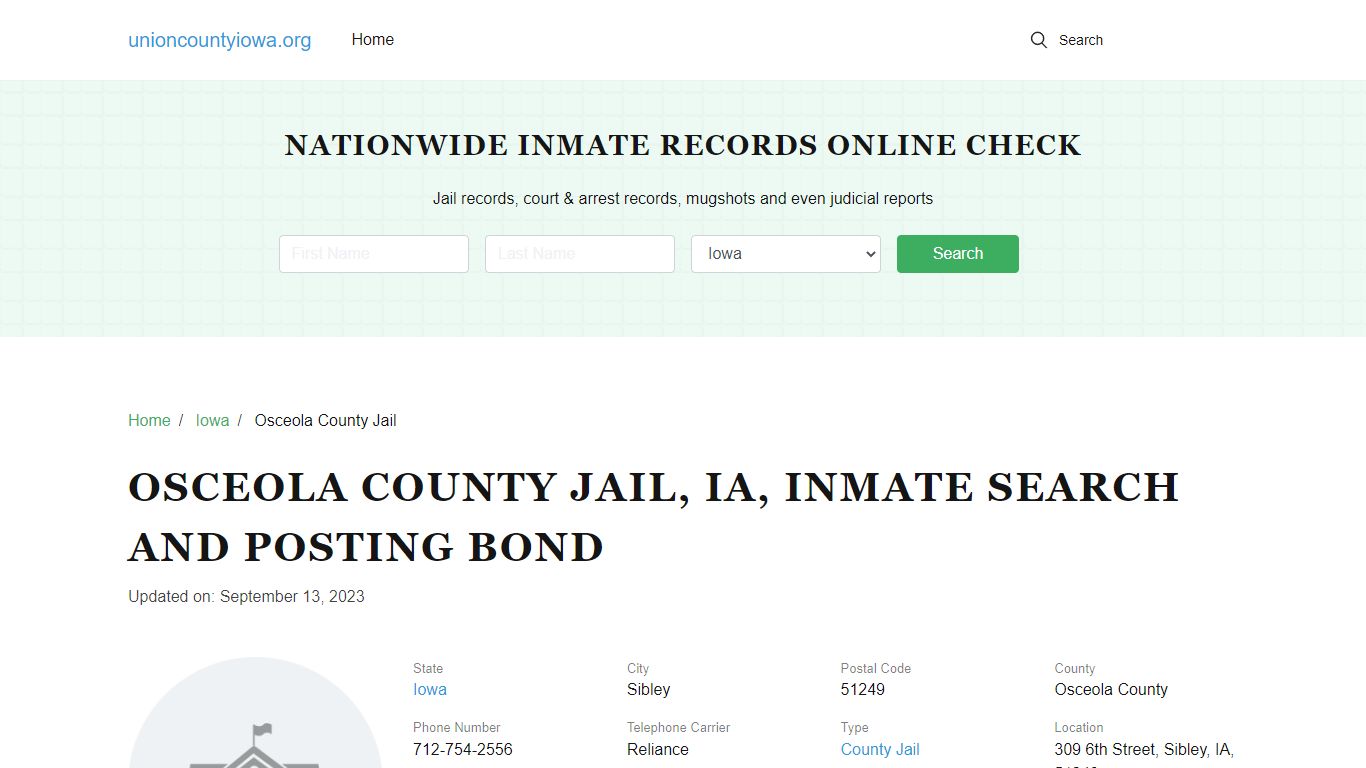 Osceola County Jail, IA, Inmate Search, Visitations