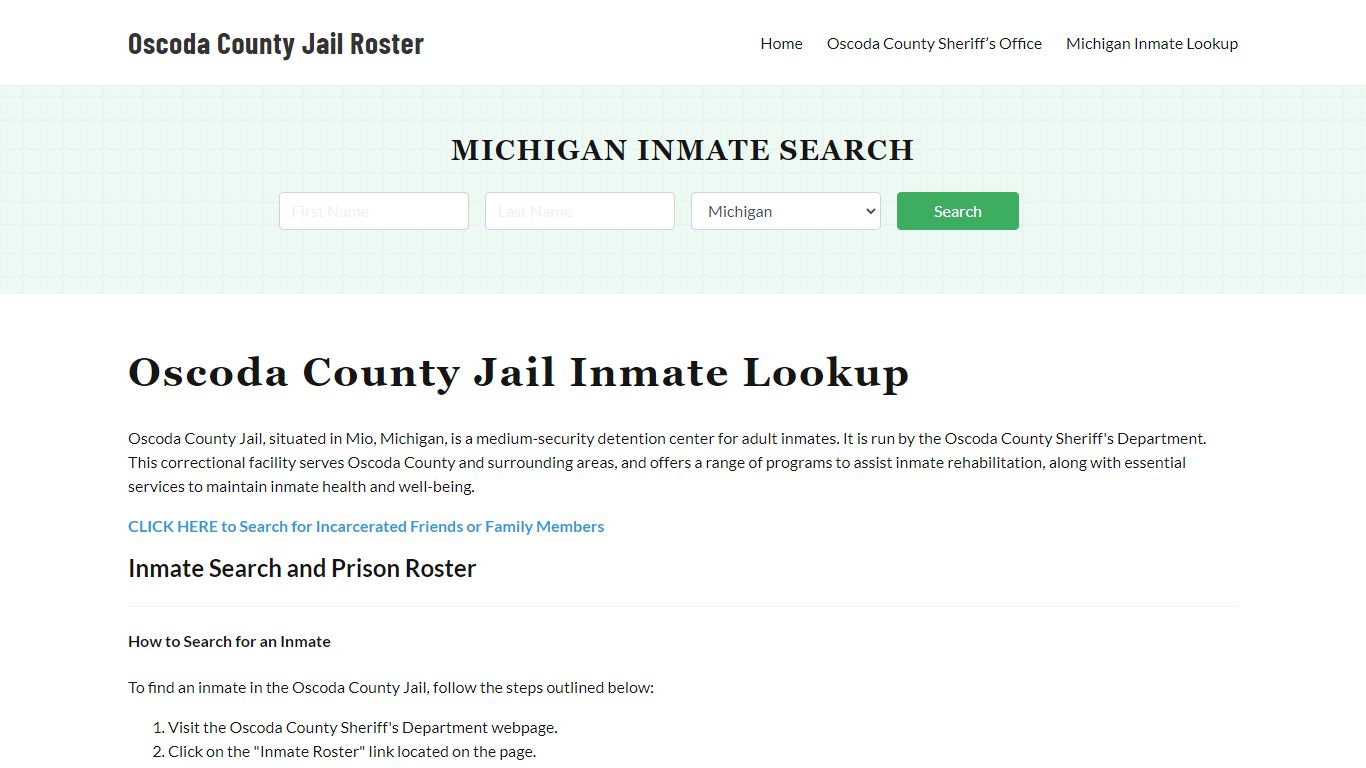 Oscoda County Jail Roster Lookup, MI, Inmate Search