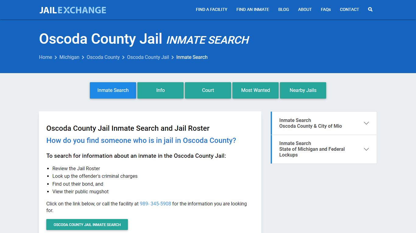 Inmate Search: Roster & Mugshots - Oscoda County Jail, MI
