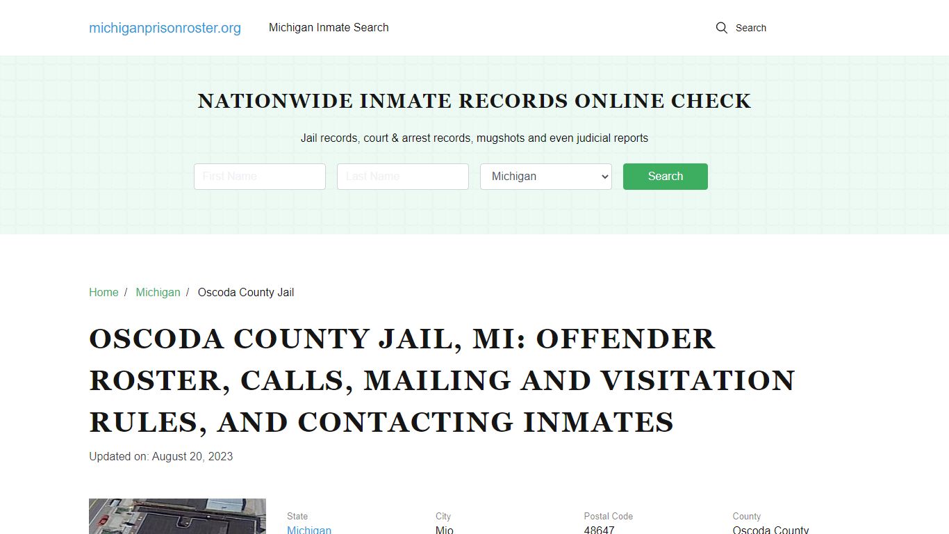 Oscoda County Jail, MI: Inmate Search, Visitation & Contact Info