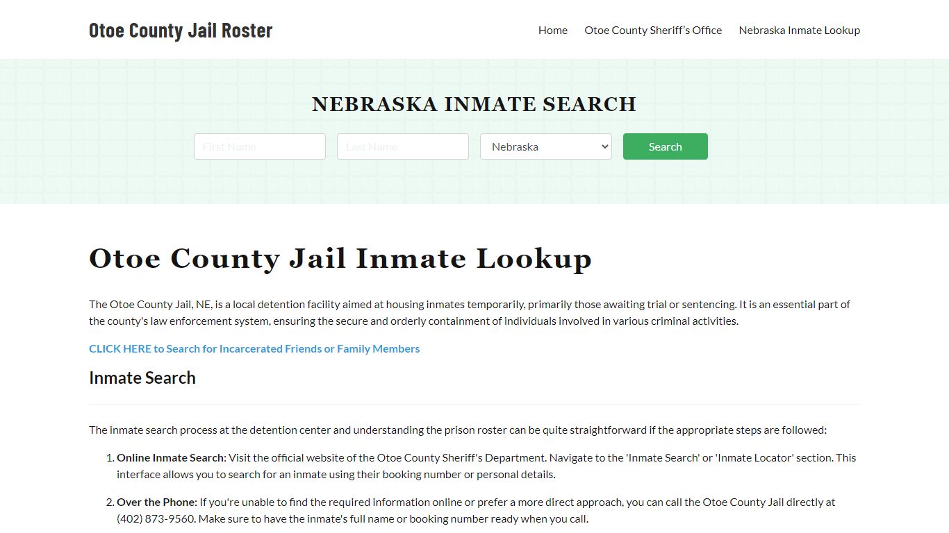 Otoe County Jail Roster Lookup, NE, Inmate Search