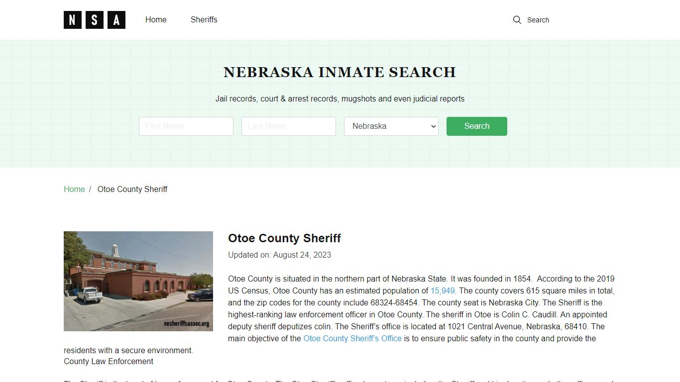 Otoe County Sheriff, Nebraska and County Jail Information