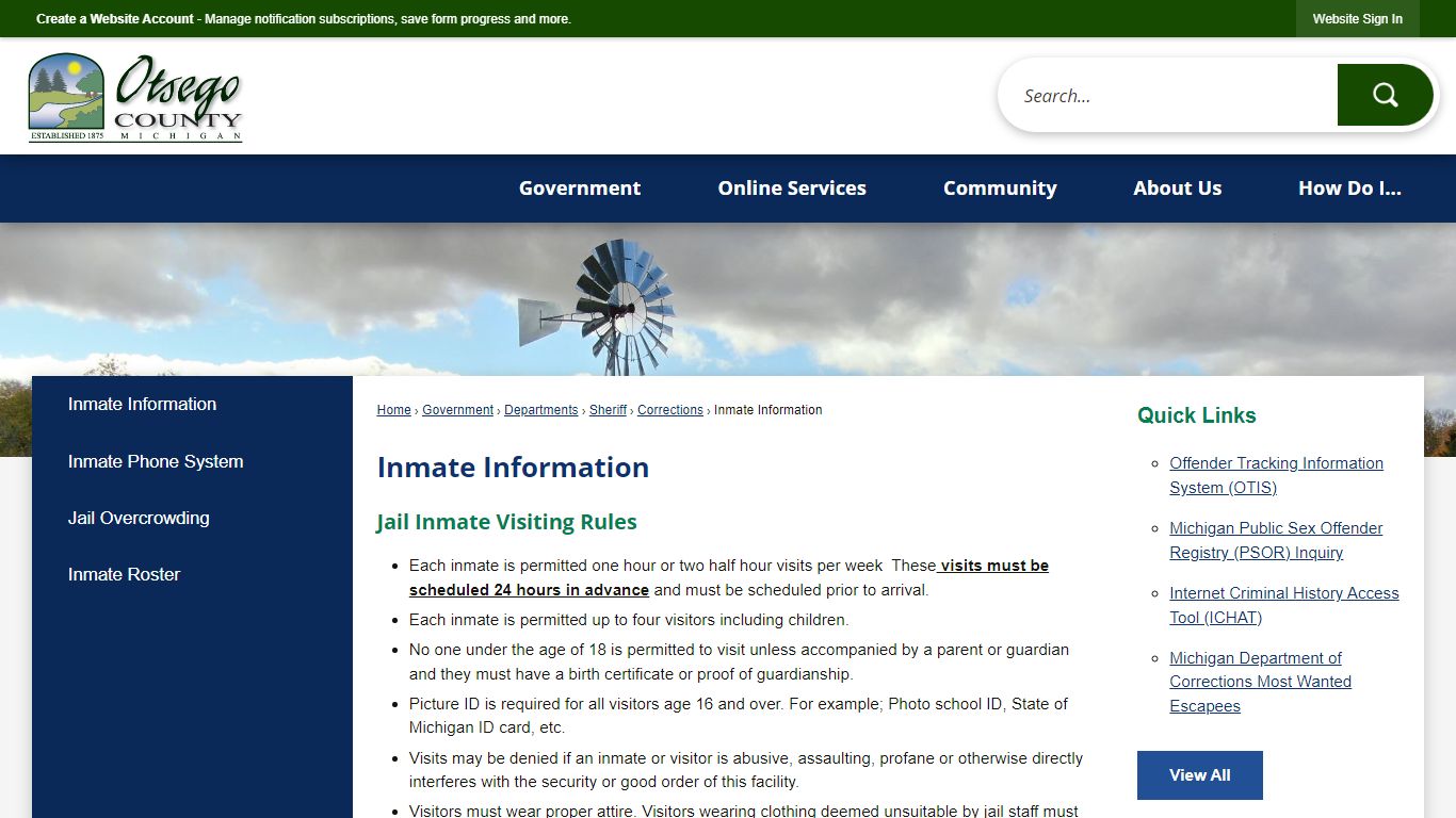 Inmate Information | Otsego County, MI