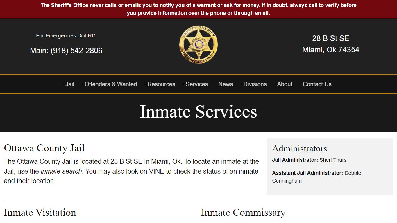 Inmate Services at the Ottawa County Jail