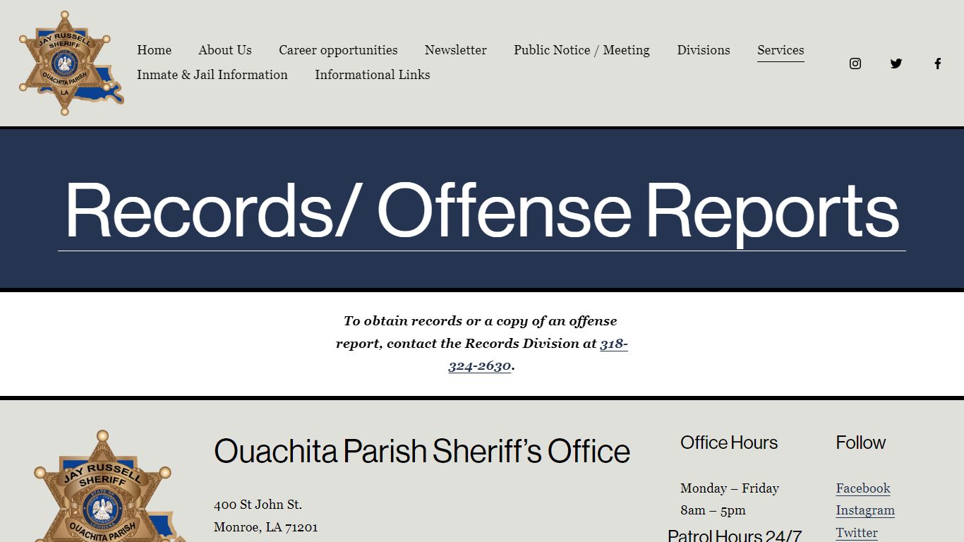 Records/Offense Reports — Ouachita Parish Sheriff's Office