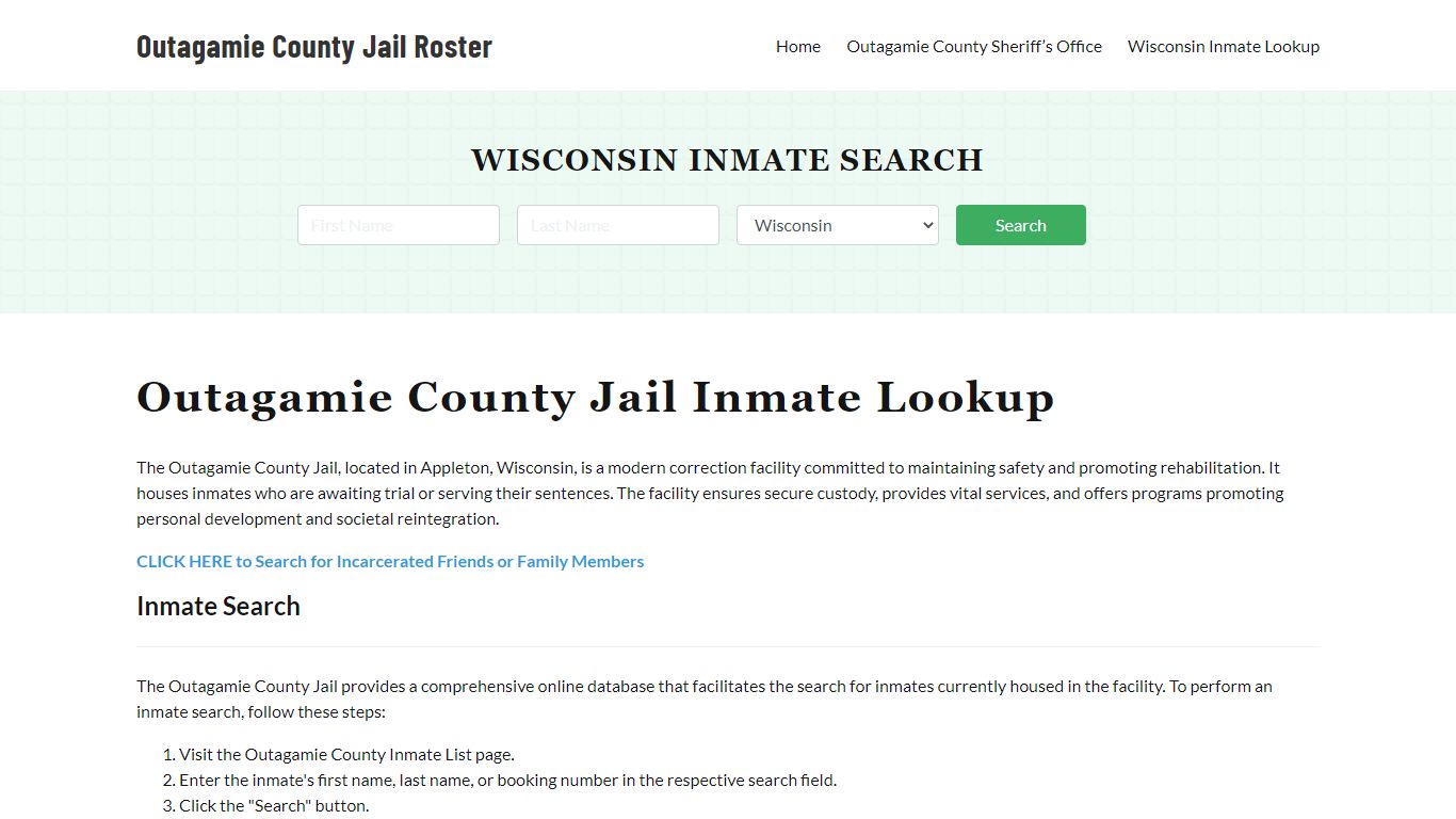 Outagamie County Jail Roster Lookup, WI, Inmate Search