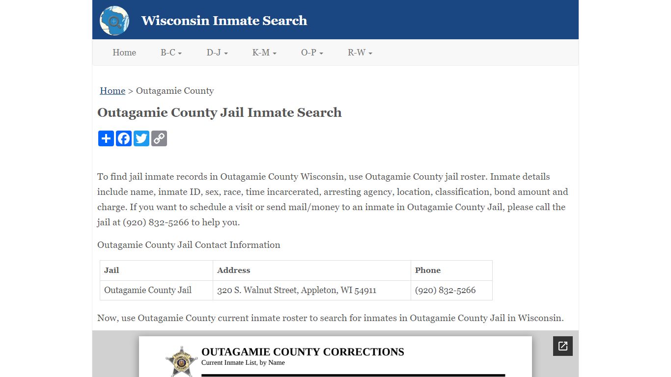 Outagamie County Jail Inmate Search