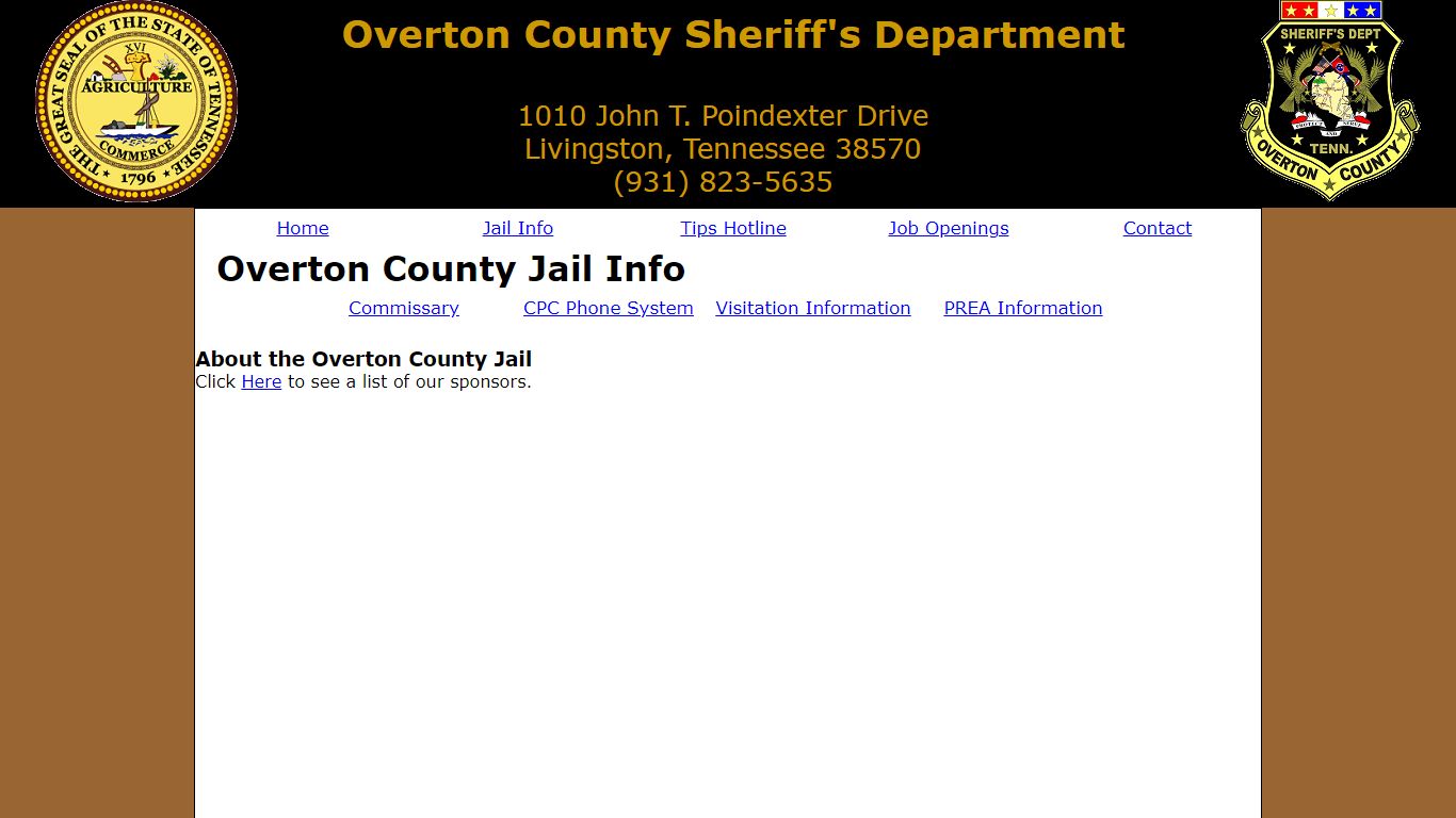 Overton County Sheriff's Department :: Overton County Jail Info