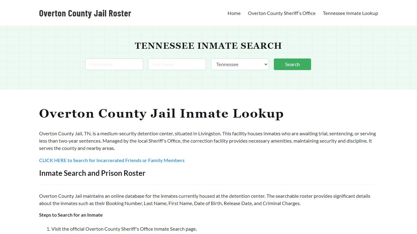 Overton County Jail Roster Lookup, TN, Inmate Search