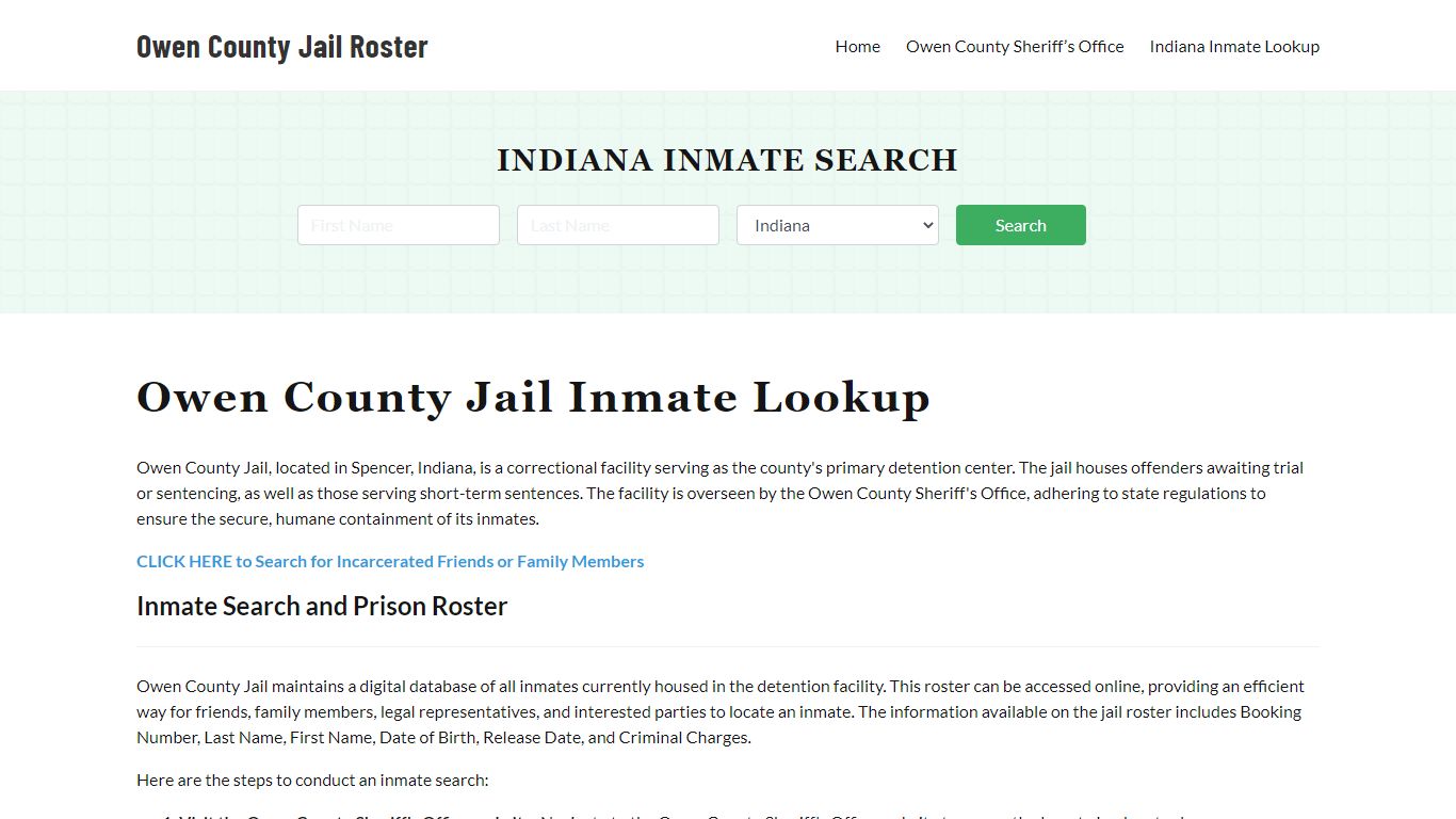 Owen County Jail Roster Lookup, IN, Inmate Search