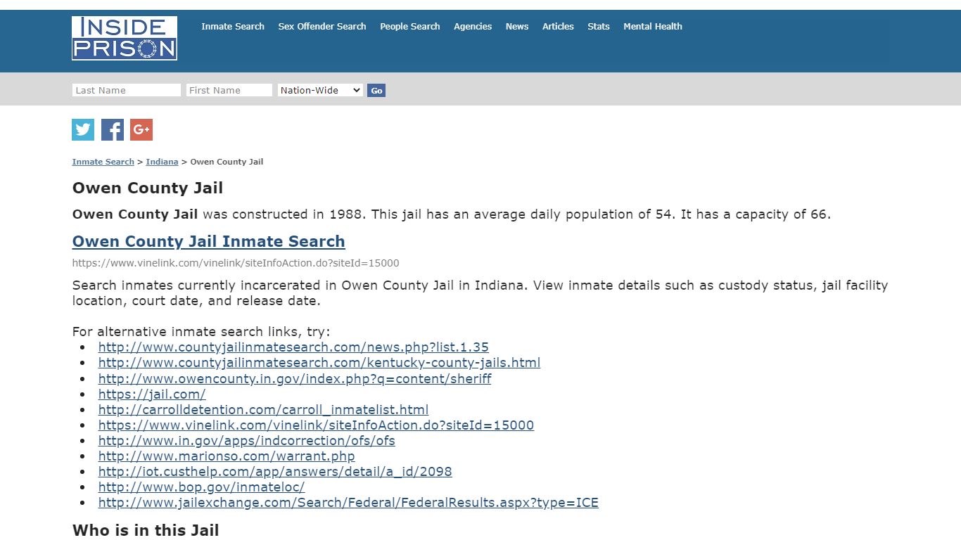Owen County Jail - Indiana - Inmate Search - Inside Prison