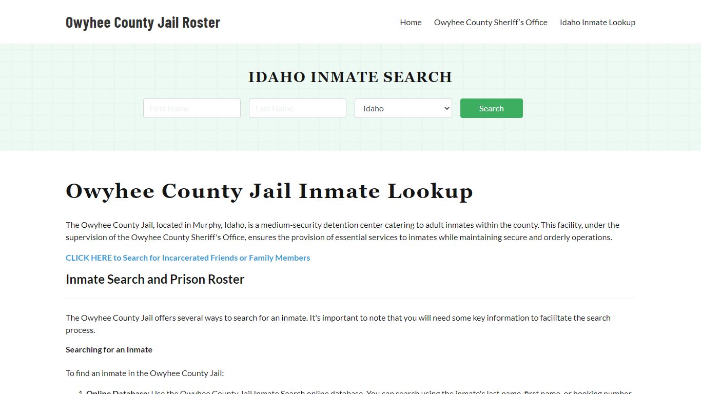 Owyhee County Jail Roster Lookup, ID, Inmate Search