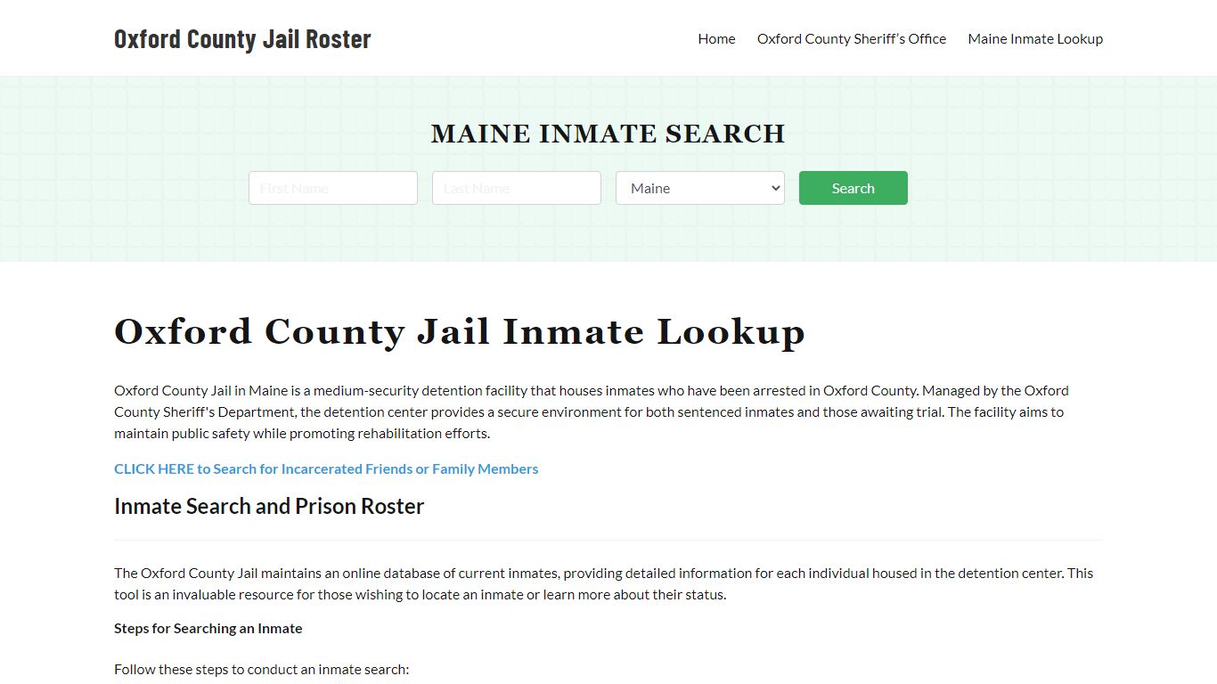 Oxford County Jail Roster Lookup, ME, Inmate Search