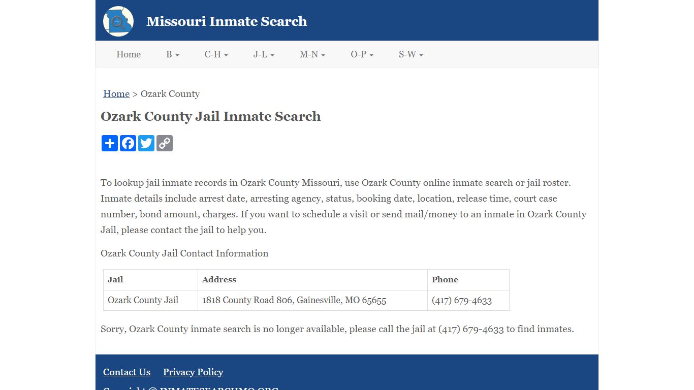 Ozark County Jail Inmate Search