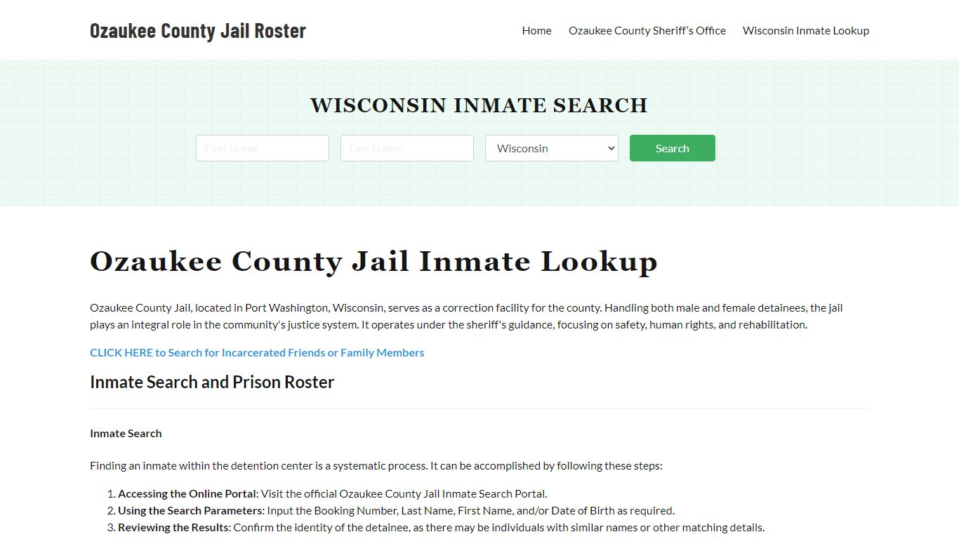 Ozaukee County Jail Roster Lookup, WI, Inmate Search