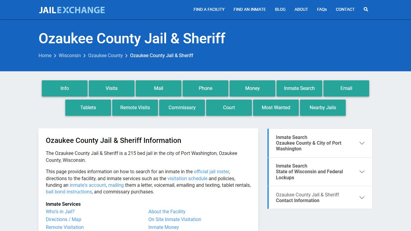 Ozaukee County Jail & Sheriff, WI Inmate Search, Information