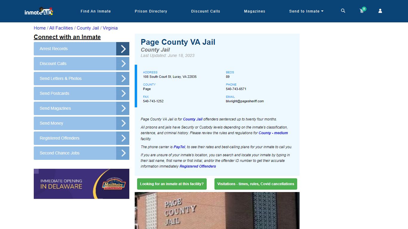 Page County VA Jail - Inmate Locator - Luray, VA