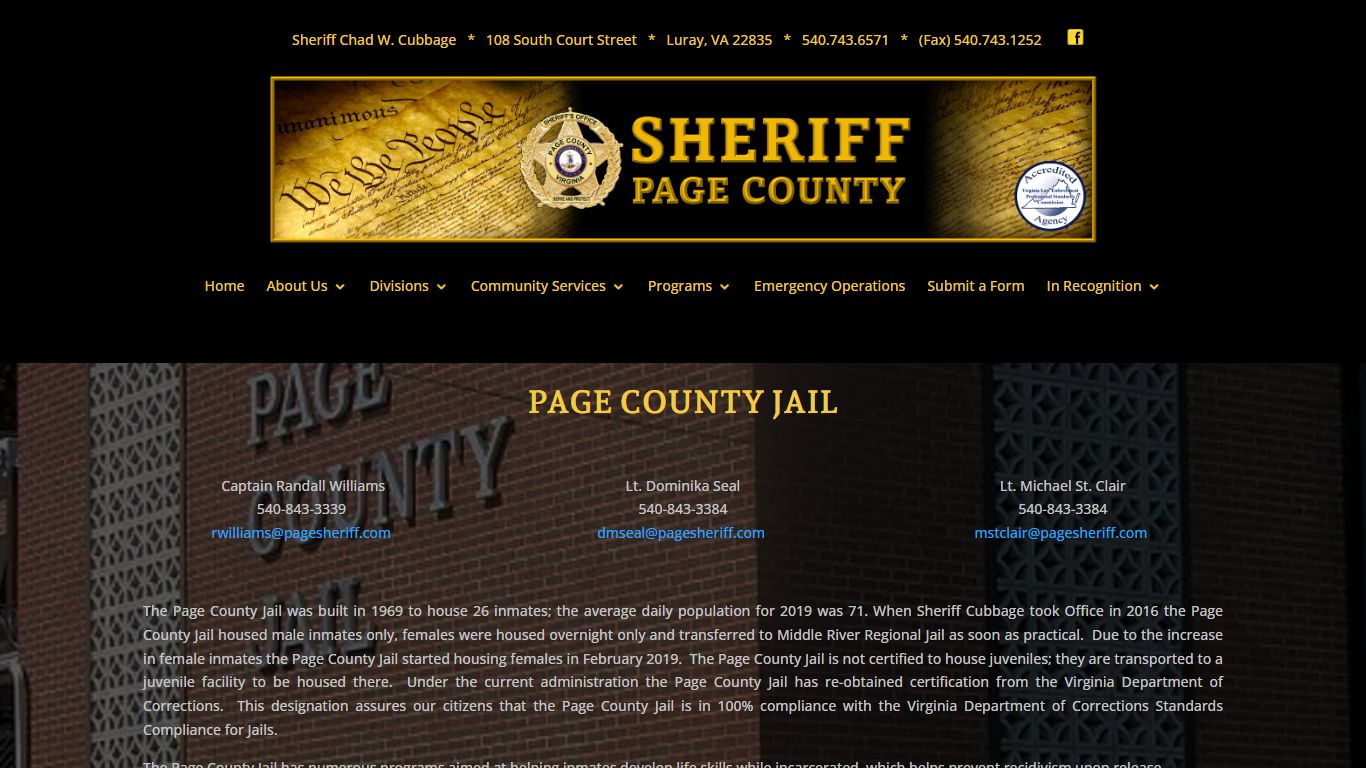 Division – Jail | Page County Sheriff's Office