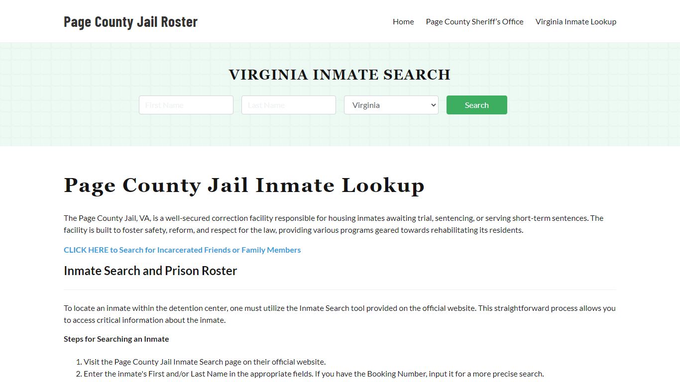 Page County Jail Roster Lookup, VA, Inmate Search