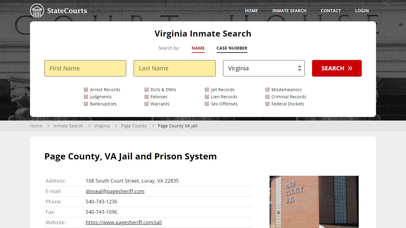 Page County VA Jail Inmate Records Search, Virginia - StateCourts