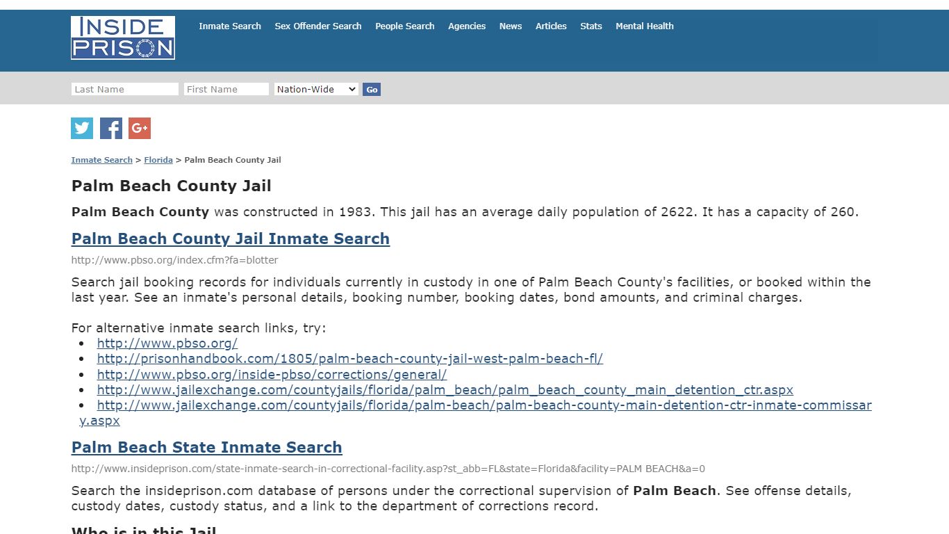 Palm Beach County Jail - Florida - Inmate Search - Inside Prison