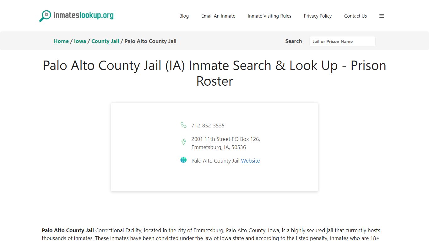 Palo Alto County Jail (IA) Inmate Search & Look Up - Prison Roster