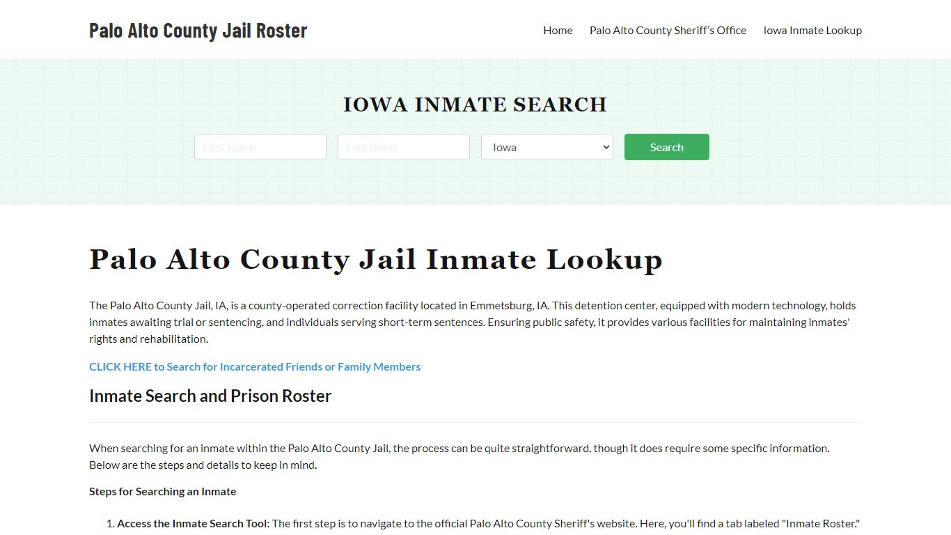 Palo Alto County Jail Roster Lookup, IA, Inmate Search