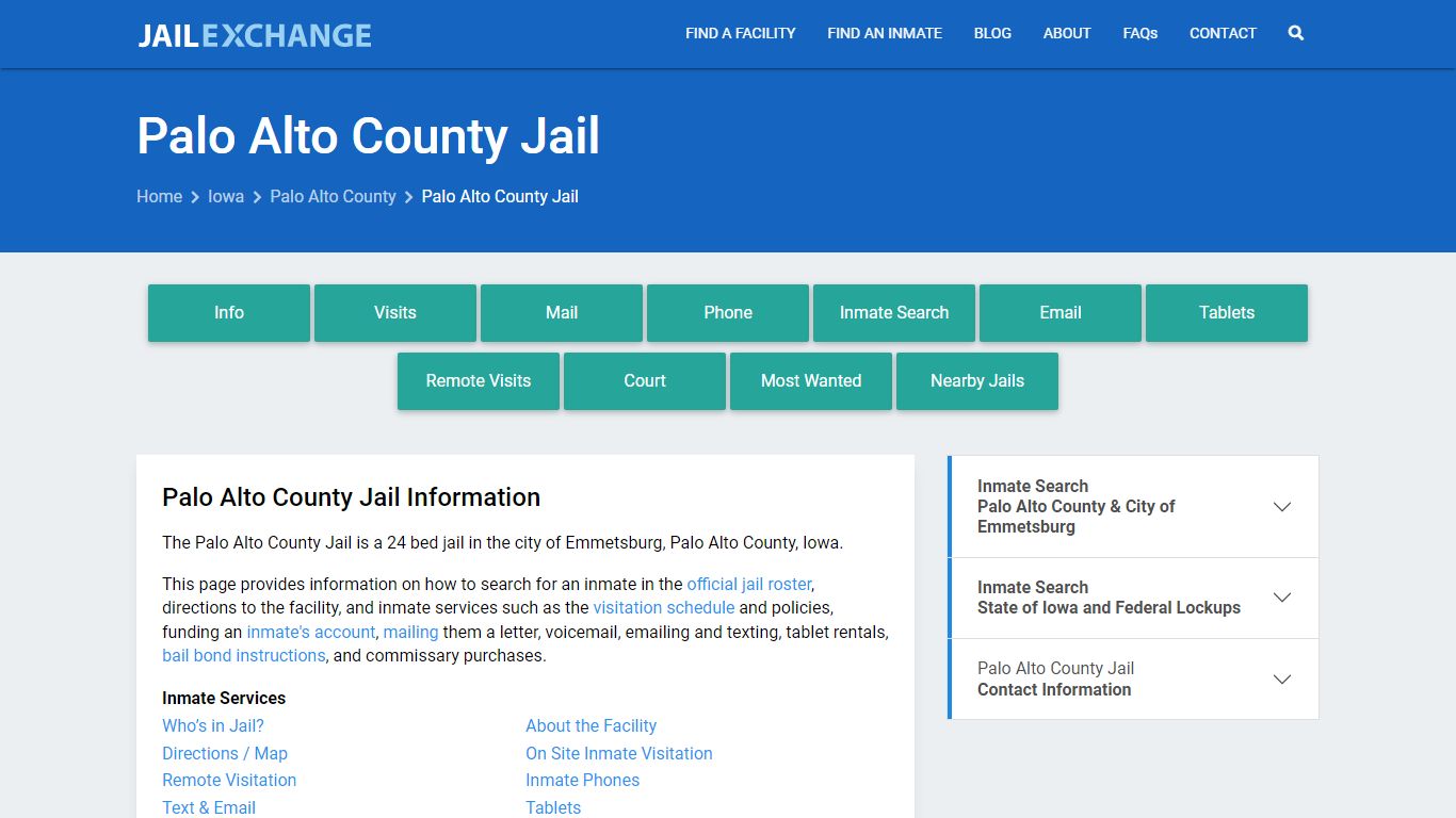 Palo Alto County Jail, IA Inmate Search, Information