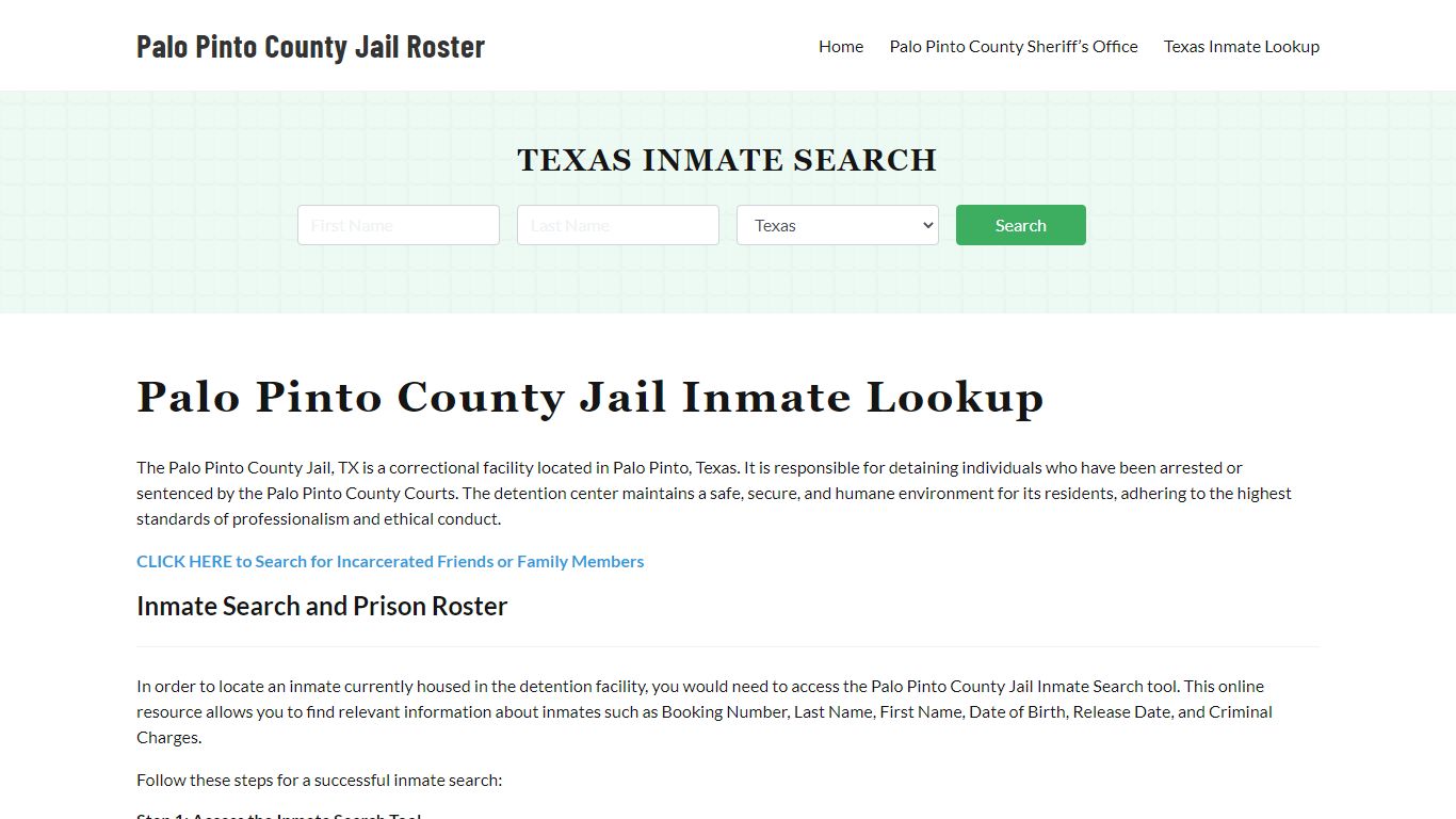 Palo Pinto County Jail Roster Lookup, TX, Inmate Search