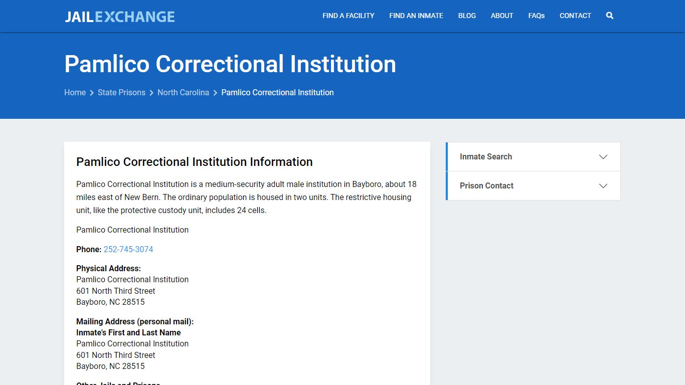 Pamlico Correctional Institution Inmate Search, NC - Jail Exchange