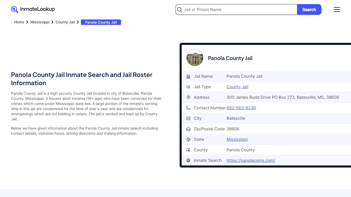 Panola County Jail Inmate Search - Batesville Mississippi - Inmate Lookup