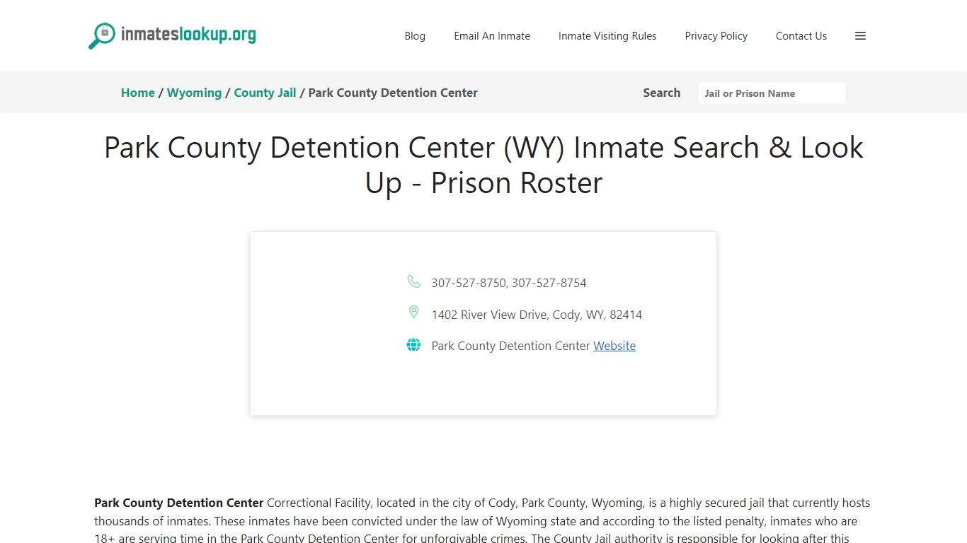 Park County Detention Center (WY) Inmate Search & Look Up - Inmate Lookup