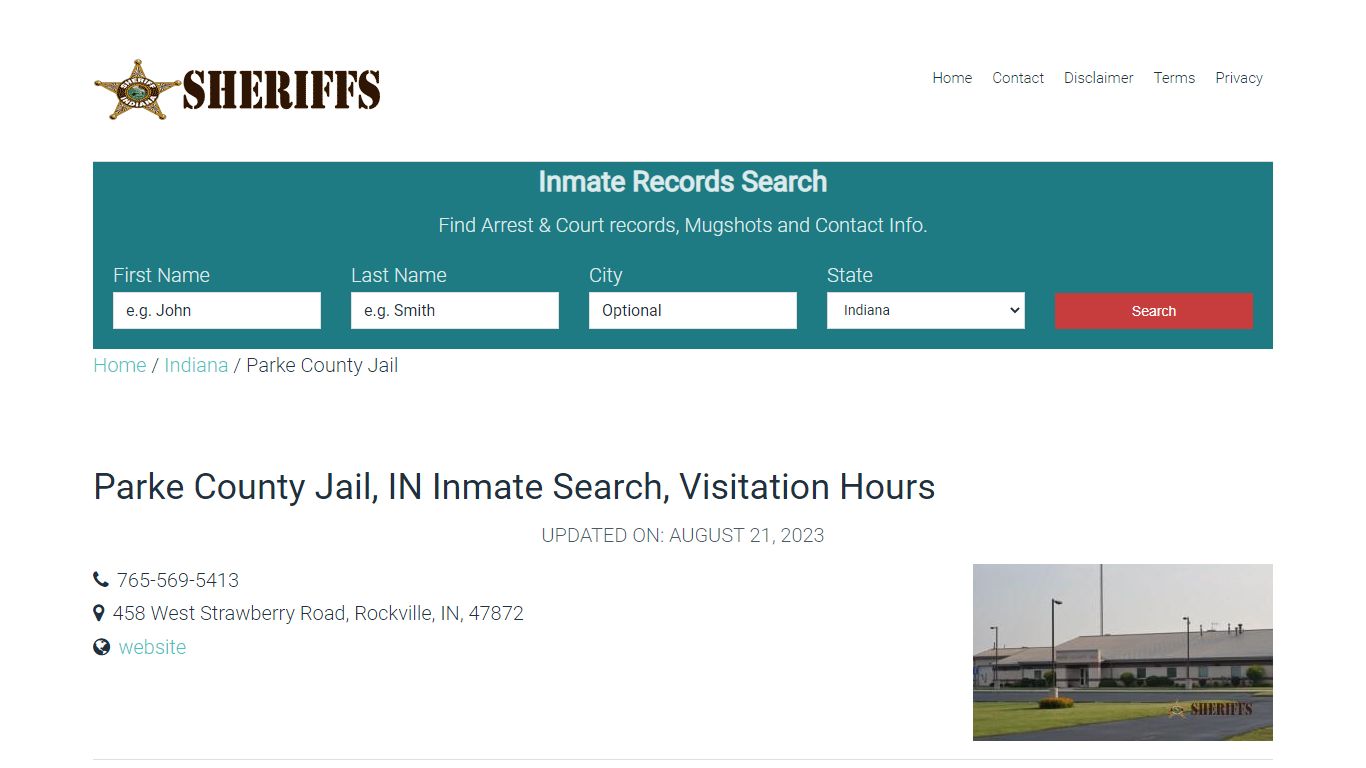 Parke County Jail, IN Inmate Search, Visitation Hours