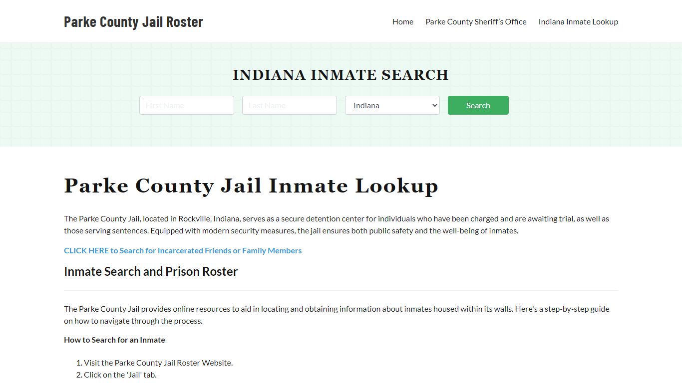 Parke County Jail Roster Lookup, IN, Inmate Search