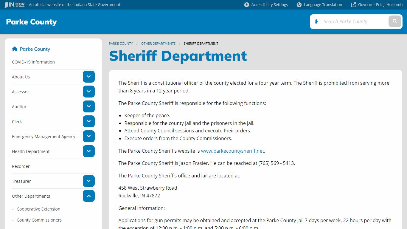 Parke County: Sheriff Department - IN.gov