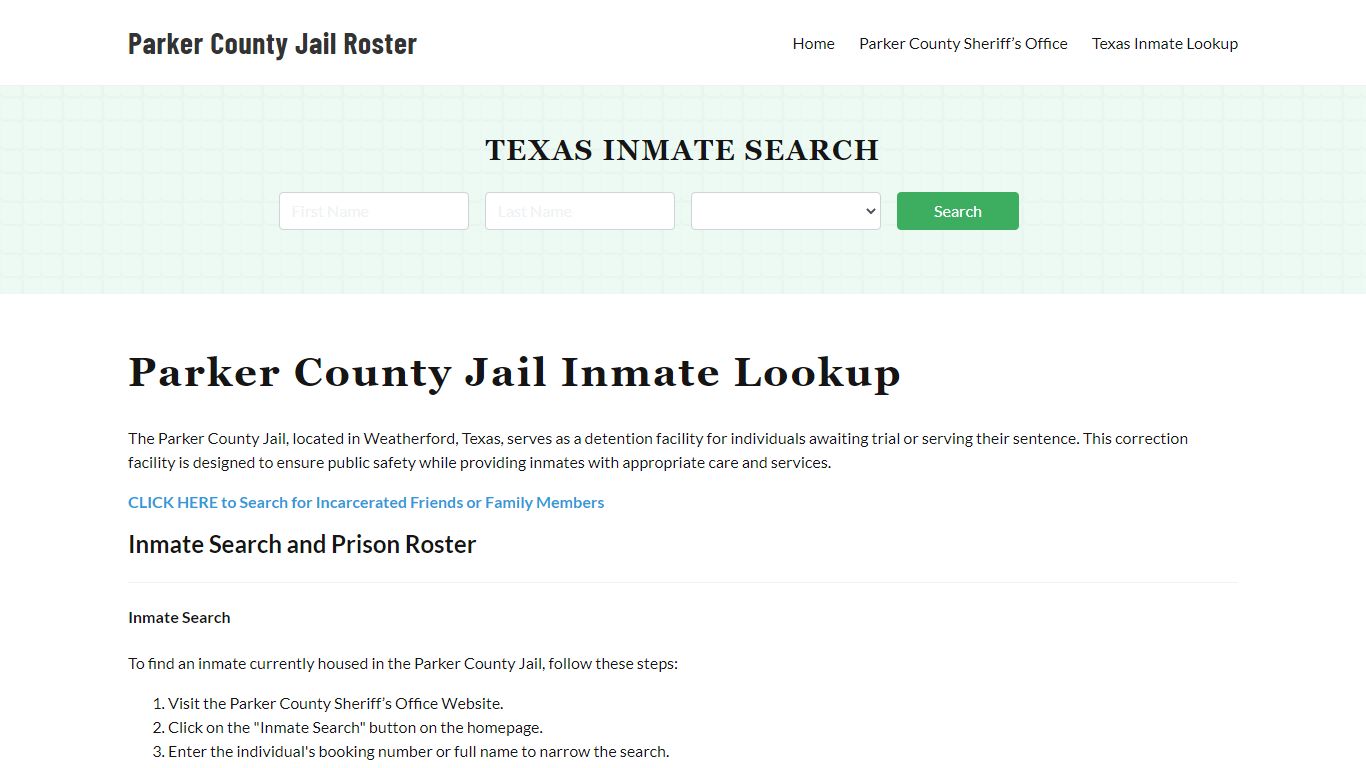 Parker County Jail Roster Lookup, TS, Inmate Search