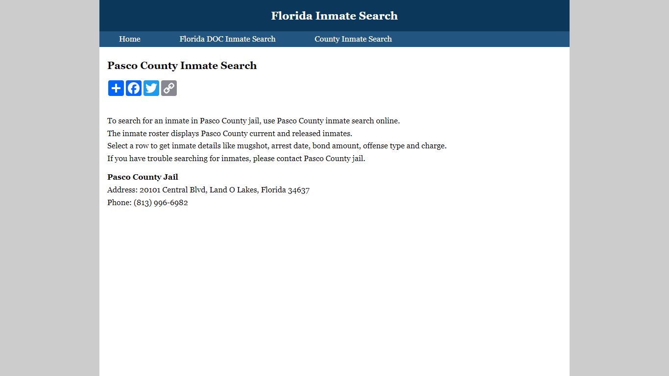 Pasco County Inmate Search