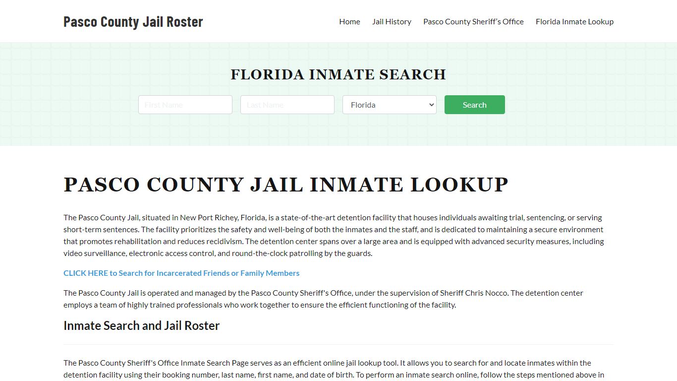 Pasco County Jail Roster Lookup, FL, Inmate Search