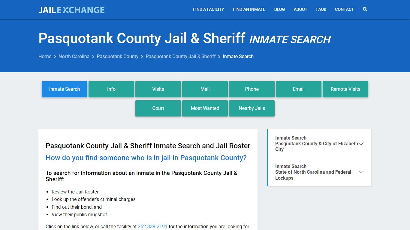 Pasquotank County Jail & Sheriff Inmate Search - Jail Exchange