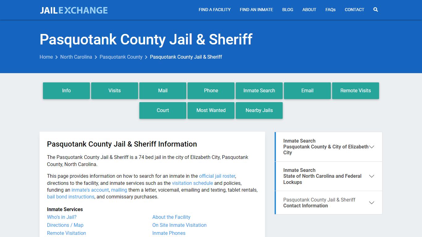 Pasquotank County Jail & Sheriff, NC Inmate Search, Information