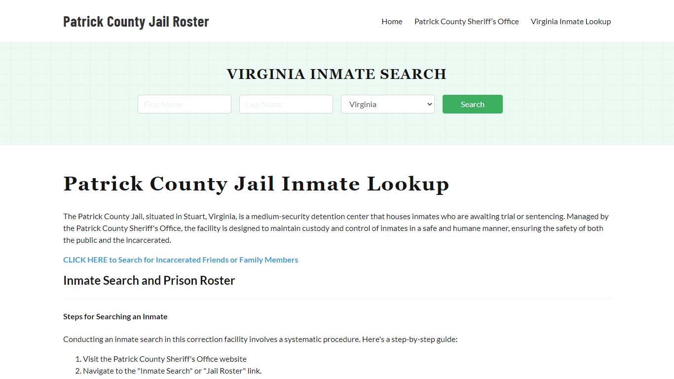 Patrick County Jail Roster Lookup, VA, Inmate Search