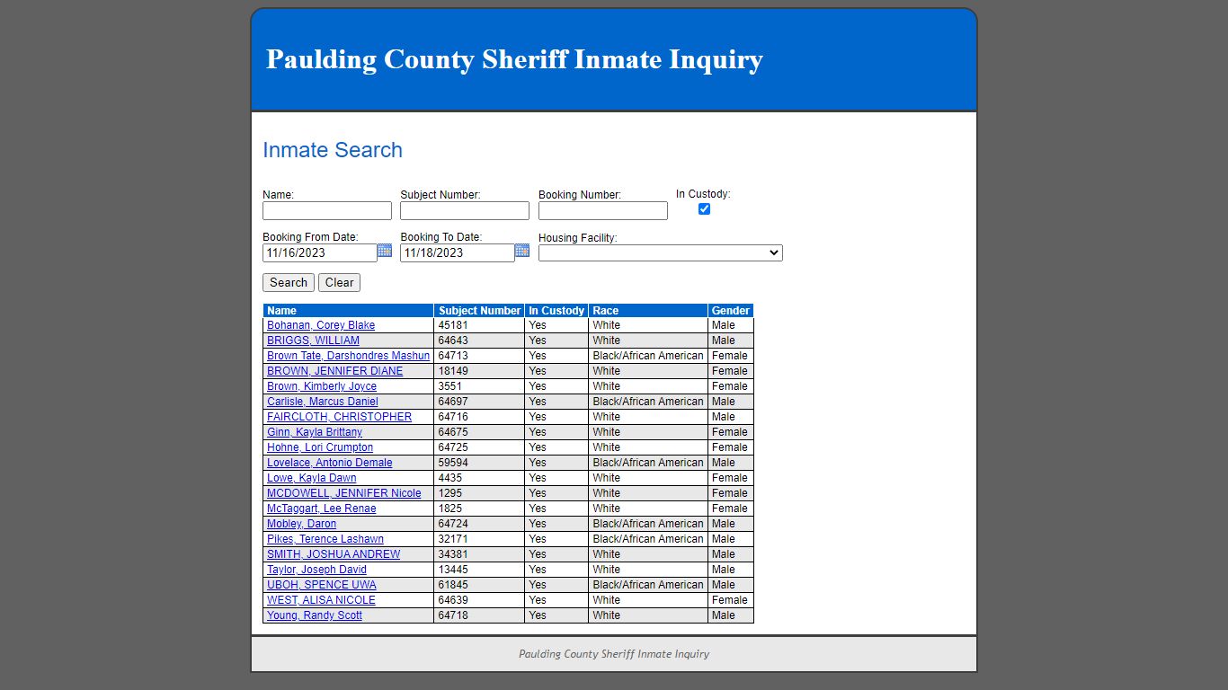 Inmate Search - Paulding County, Georgia