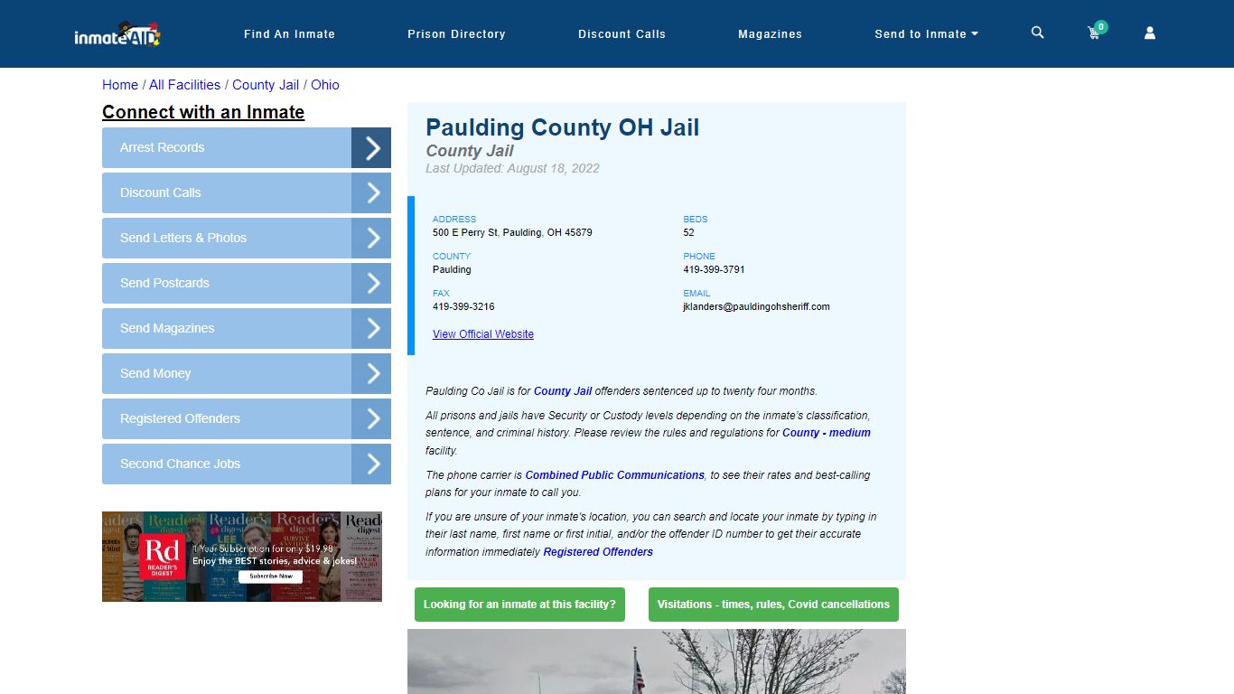 Paulding County OH Jail - Inmate Locator - Paulding, OH