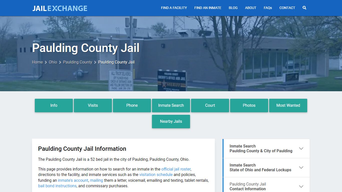 Paulding County Jail, OH Inmate Search, Information