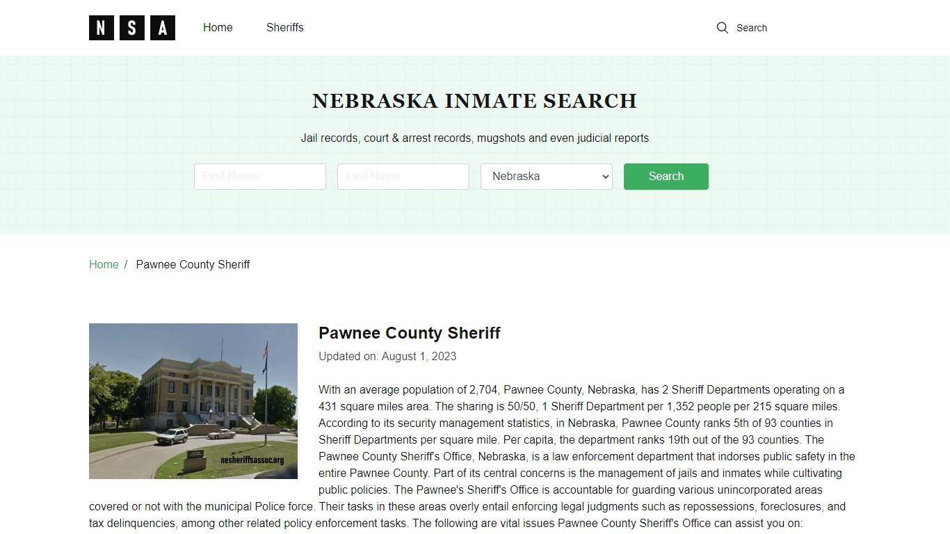 Pawnee County Sheriff, Nebraska and County Jail Information