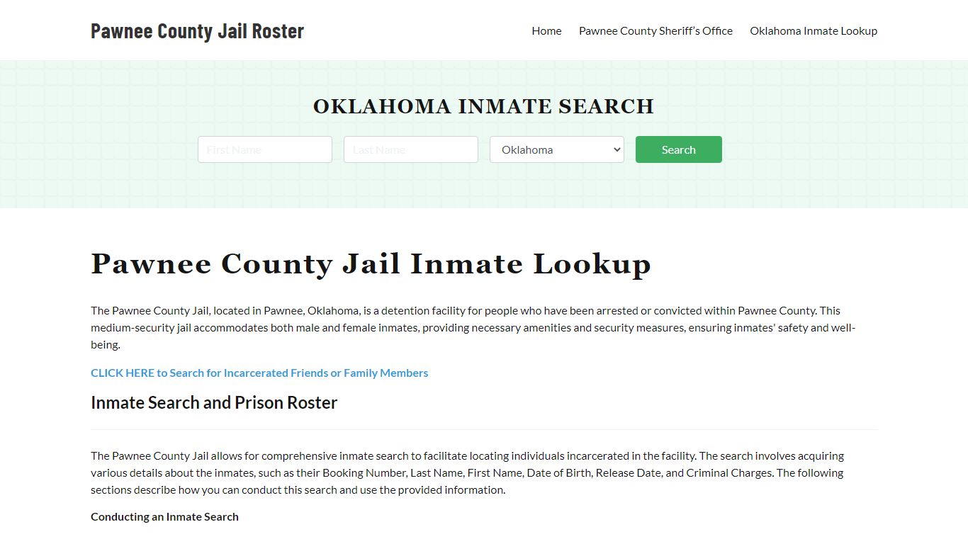 Pawnee County Jail Roster Lookup, OK, Inmate Search