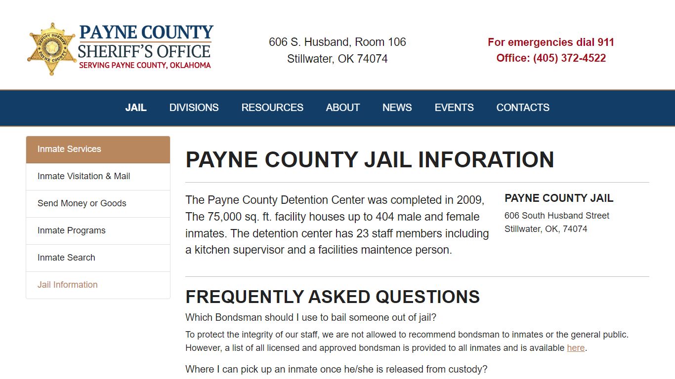 Payne County Jail Information Oklahoma