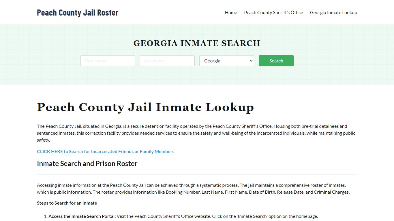 Peach County Jail Roster Lookup, GA, Inmate Search