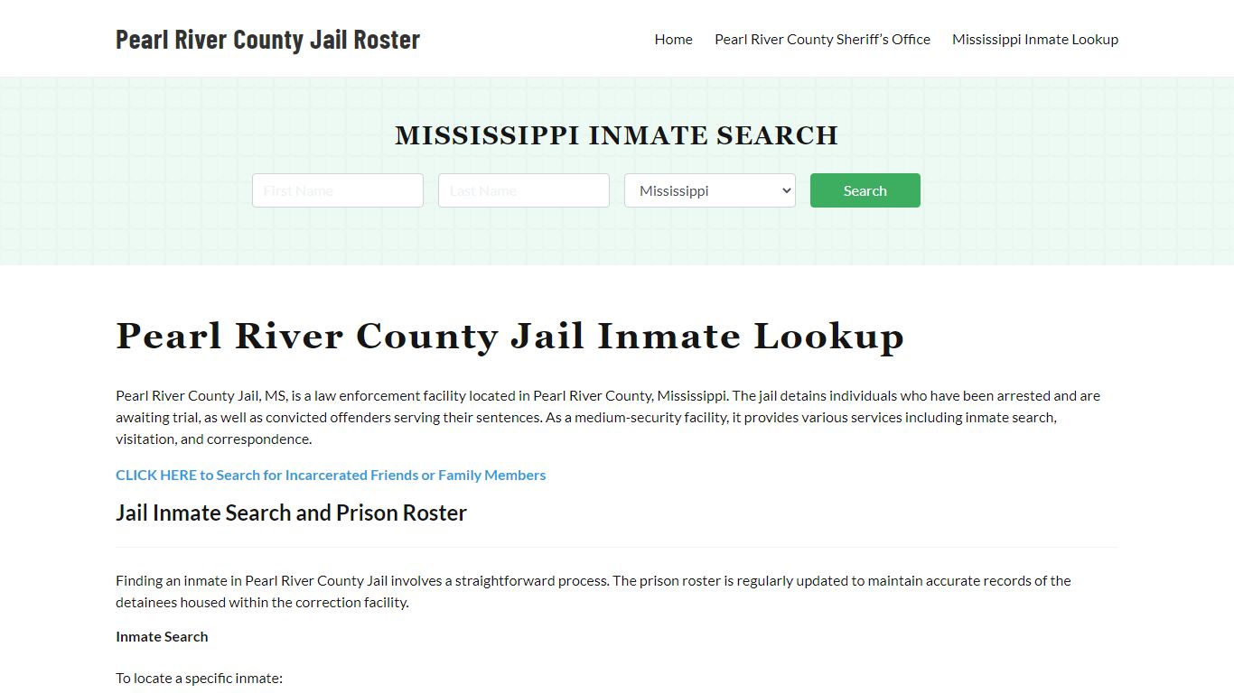Pearl River County Jail Roster Lookup, MS, Inmate Search